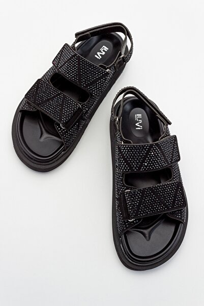 LuviShoes Mellom Černé dámské kamenné sandály