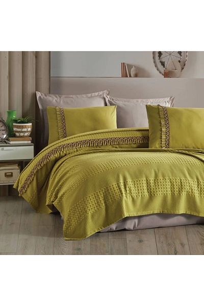 ŞENER HOME طقم بيكيه جاكار مزدوج أخضر من Bohemline V4 - كلاسي