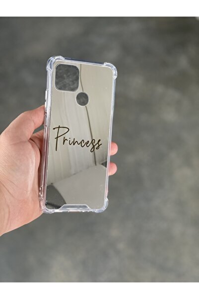 PERAX Redmi 9c Uyumlu Gümüş Aynalı Darbe Korumalı Prenses Yazılı Tasarımlı Si...