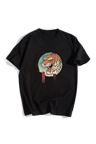 Touz Unisex Μαύρο μπλουζάκι Oversize - My Vision Tiger Art