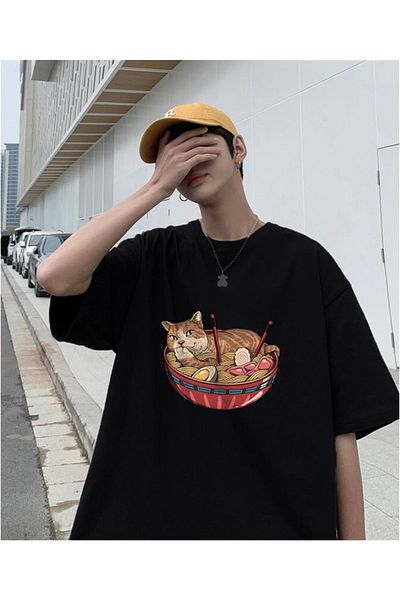 Touz Μπλουζάκι Cat On Plate Μαύρο Unisex Oversize