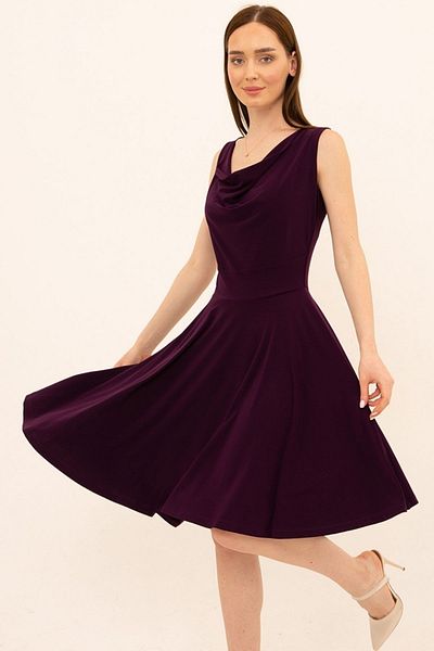 Laranor Plum Degaje Collar Flared Dress