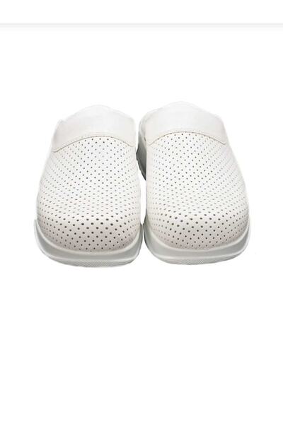 DRMOON White Orthopedic Sole Genuine Leather Sabo Slippers