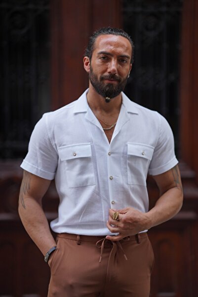 SARDINELLI Apaç Yaka Slim Fit Keten Gömlek