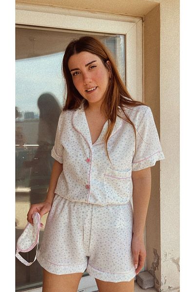 Serbella Set pantaloni scurți din bumbac țesut cu vafe White Star