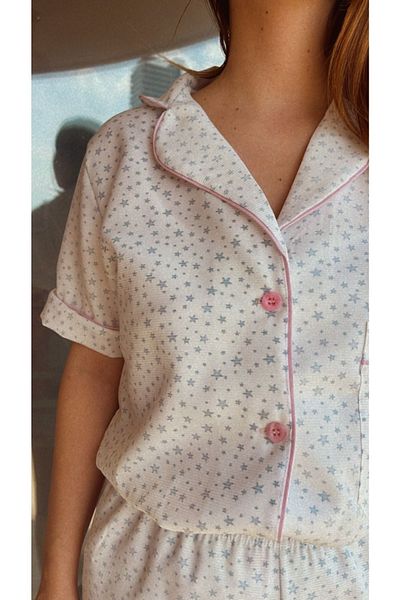 Serbella Set pantaloni scurți din bumbac țesut cu vafe White Star