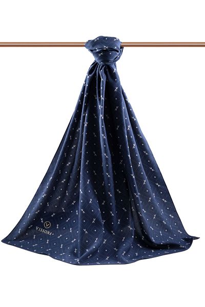 Vissona Γυναικείο πολυτελές μεταξωτό σάλι Medina Navy Blue-3