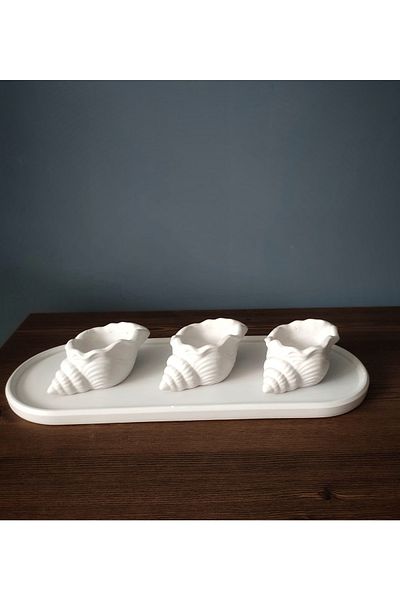 Ard.Art 3-Piece Presentation Candle Holder Set Decorative Seashells with Presentation Plate