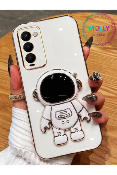 Molly Technology Tecno Camon 18t Için Inci Beyazı Astronot Standlı Kenarları ...