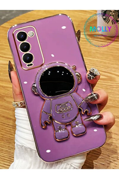 Molly Technology Tecno Camon 18p Için Lila Astronot Standlı Kenarları Gold De...