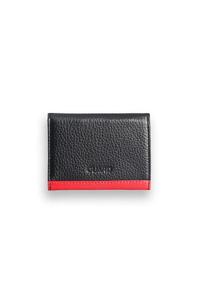 GUARD Genuine Leather Card Holder with Black - Red Dual Color Compartments