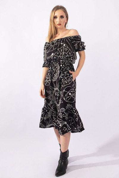 Bold & Young Rochie de buzunar din viscoză, cu mâneci elastice, cu imprimeu digital, pentru femei