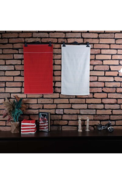 Çeştepe Aday Idea Pattern 12-Piece Hand Face Towels 40x70 Cm Red-cream