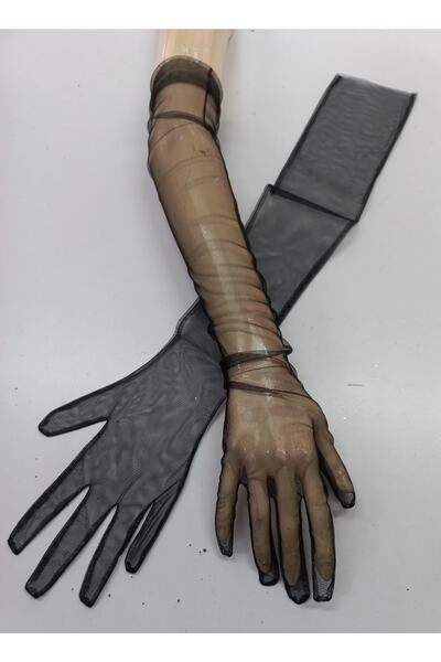 es moda shop قفازات بيلا للسهرة طويلة باللون الأسود – قفازات