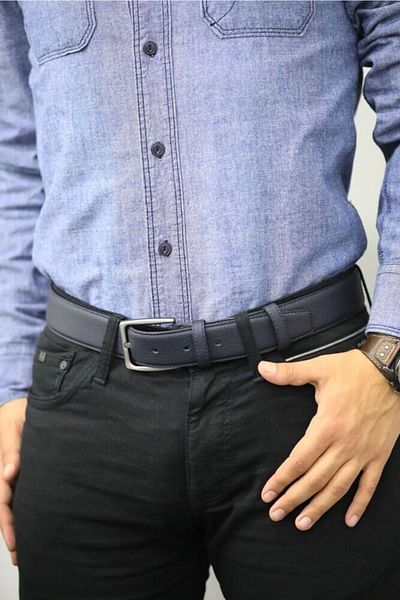 GUARD Matte Leather Men's Belt 4 Cm - Navy Blue