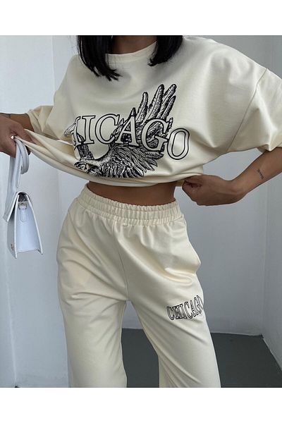 Keywest Large Size Eagle Printed Pocket Lettering Oversize Bottom Top Summer Suit