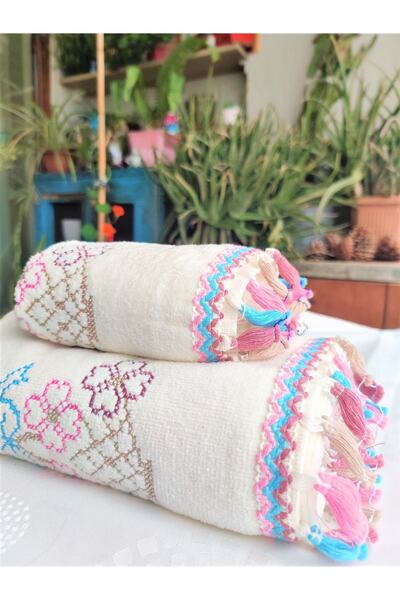 Z&N STYLE Набір канвацевих вельветових рушників з квітковим візерунком і бахромою 30x50 1 шт. + 50x90 1 шт. 2 шт. в наборі