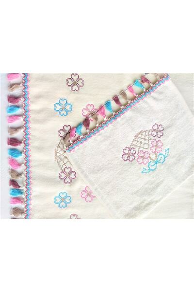 Z&N STYLE Набір канвацевих вельветових рушників з квітковим візерунком і бахромою 30x50 1 шт. + 50x90 1 шт. 2 шт. в наборі