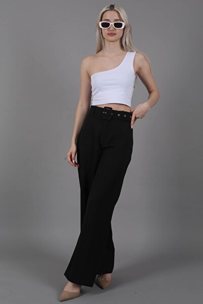 Madmext Siyah Kemerli Basic Palazzo Kadın Pantolon Mg1838
