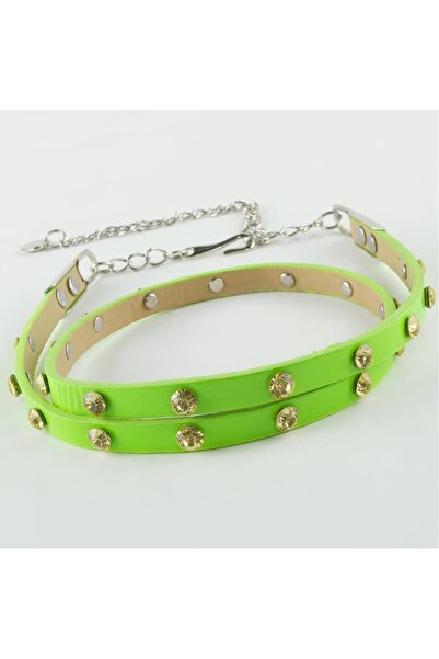 Bijuteri Net حزام حجري كلاسيكي من الجلد الأخضر للنساء