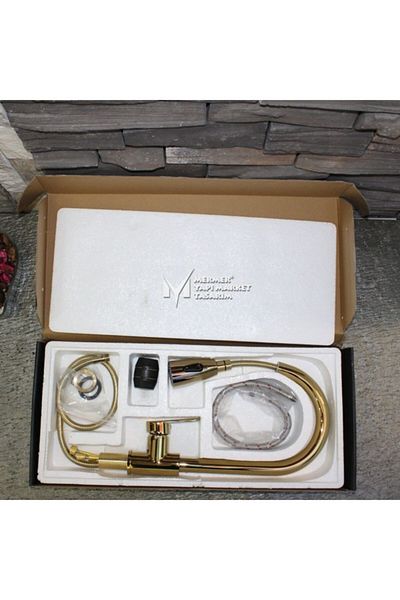 MYM Mermer Yapı Market Tasarım Fountain Gold Plated Sink Faucet - With Hose