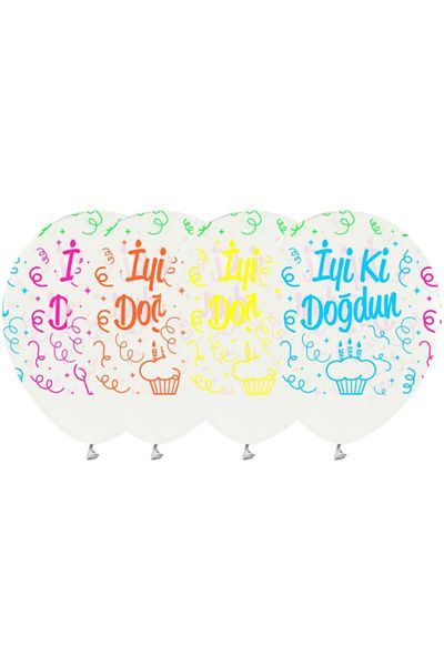 BalonEvi All Around Fluorescent Happy Birthday Printed Transparent Balloon 15 Pieces