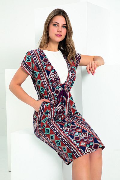 Free Angel Brown Ethnic Patterned Women's Casual Dress
