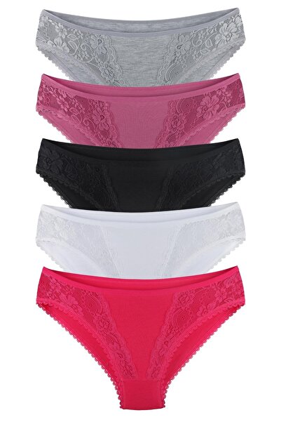 Sensu Kadın Önü Dantelli Slip Külot 5'li Paket Set - Kts3002