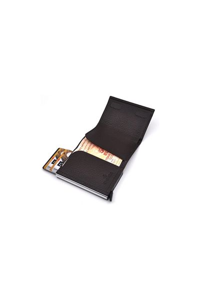 Eminsa Brown Leather Mechanismed Card Holder Wallet