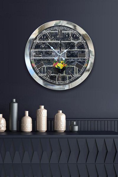 Kasva Concept 36 cm Chrome Metal Stone Structure Wall Clock
