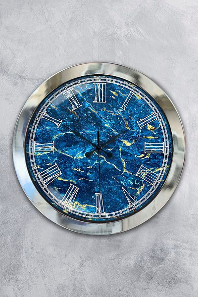 Kasva Concept 36 cm Chrome Metal Marble Pattern Wall Clock