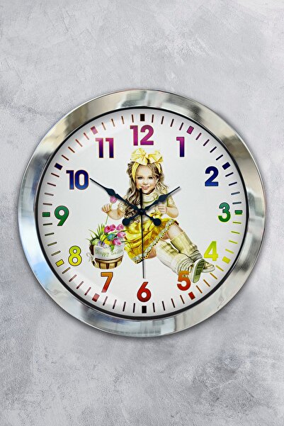 Platin Saat Ρολόι τοίχου 36 εκ. Χρώμιο Μεταλλικό Νεαρό Κορίτσι