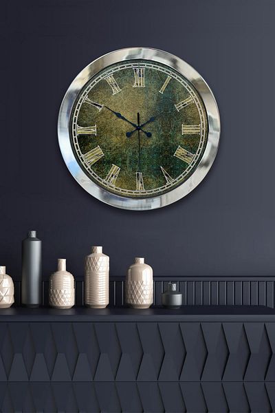 Kasva Concept Gift 36 cm Chrome Metal Antique Wall Clock