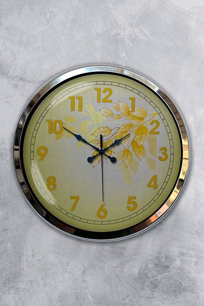 Kasva Concept 40 cm Chrome Metal Yellow Wall Clock Gift