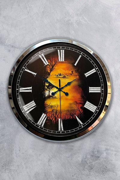 Kasva Concept Gift 40 cm Chrome Metal Landscape Wall Clock