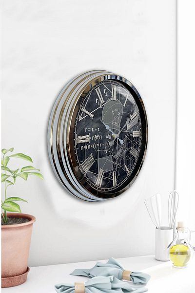 Kasva Concept Gift 40 cm Chrome Metal Math Wall Clock