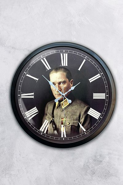 Kasva Concept Gift 40 cm Black Metal Ataturk Wall Clock
