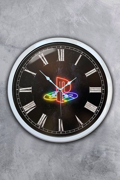 Kasva Concept Δώρο 40 εκ. Λευκό Μεταλλικό Ρολόι Τοίχου Playstation