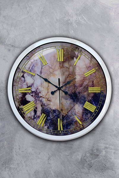 Platin Saat هدية ساعة حائط رخام معدنية بيضاء مقاس 40 سم