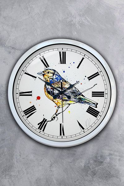 Kasva Concept Gift 40 cm White Metal Bird Drawing Wall Clock