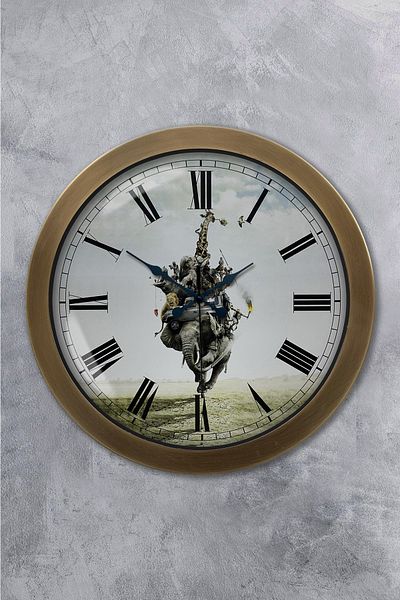 Kasva Concept Gift 36 cm Antique Metal Animal Kingdom Wall Clock