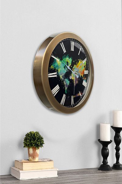 Kasva Concept Gift 36 cm Antique Metal Map Wall Clock