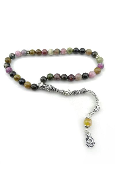 OSMANLI DOĞAL TAŞ Tourmaline Natural Stone Rosary - Silver Parts and Certified