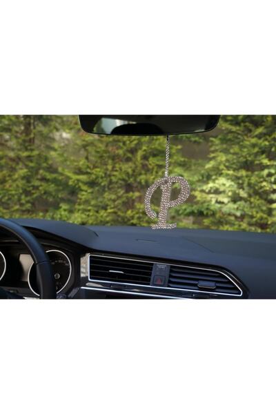 Arabasına Aşıklar Kulubü قلادة مرآة الرؤية الخلفية - حجر فضي، حرف P مزخرف