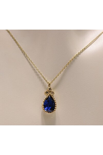 Güler Kuyumculuk Altın Mavi Taşlı Damla Kolye