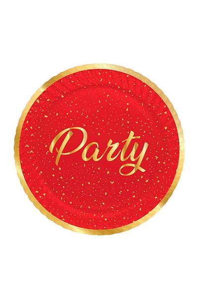 Kazanabil Set of 8 Party Time Sparkly Cardboard Plates Red