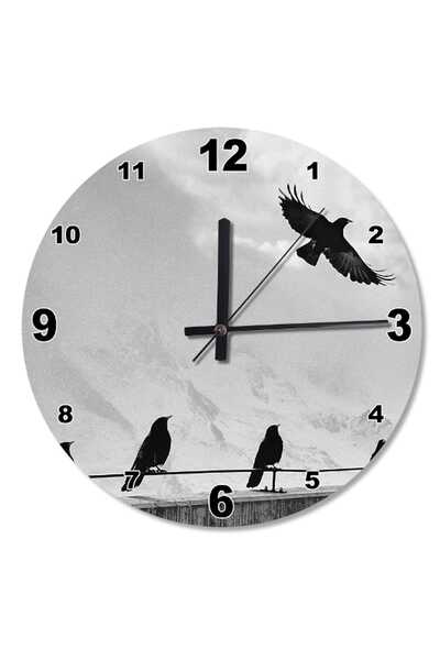 Generic Brand 30 cm Diameter Crows Wooden Wall Clock