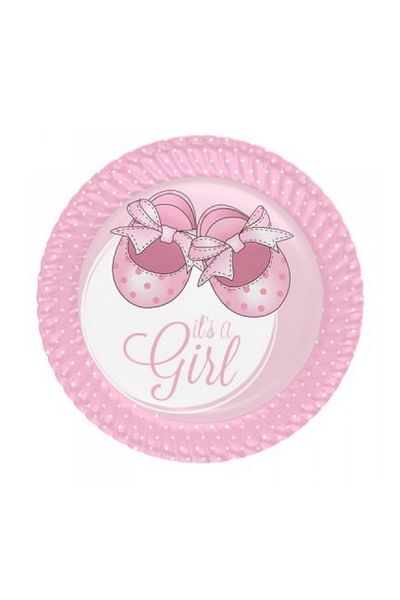 Kazanabil 8-Piece Tiny Booties Themed Cardboard Plate Pink