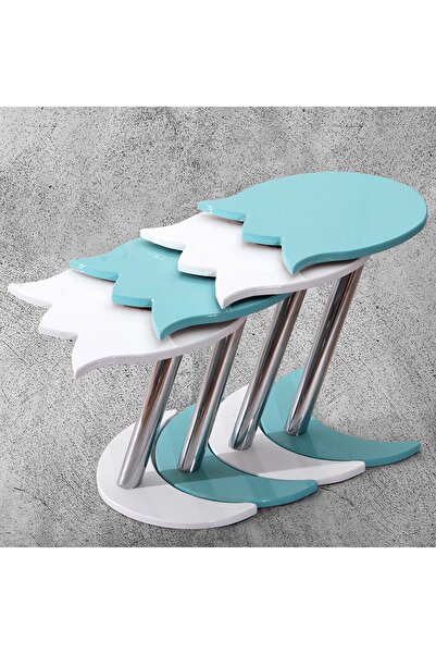 Veys Sehpa 4 Lü Lalezar Zigon Sehpa - Turkuaz - Beyaz