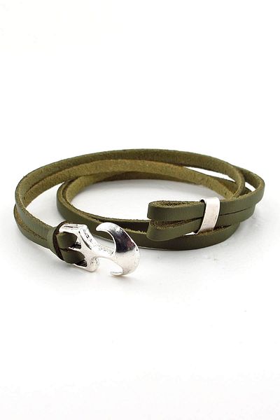 Solfera Men's Double Sira Wrap Khaki Green Leather Sailor Bracelet Bt375